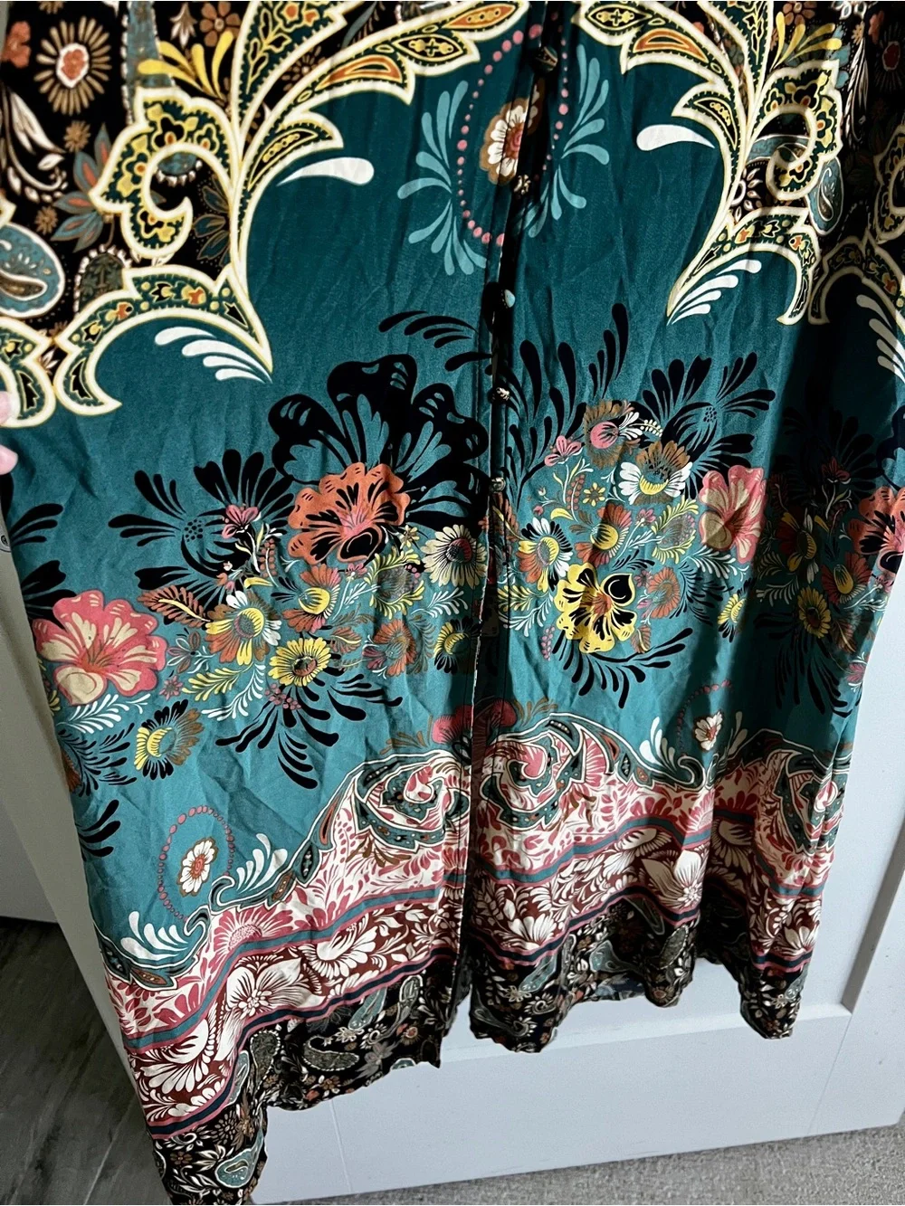 O’Neill Weslynn Boho Paisley Floral Maxi Dress Size Medium Teal Resort Dress - Picture 11 of 16